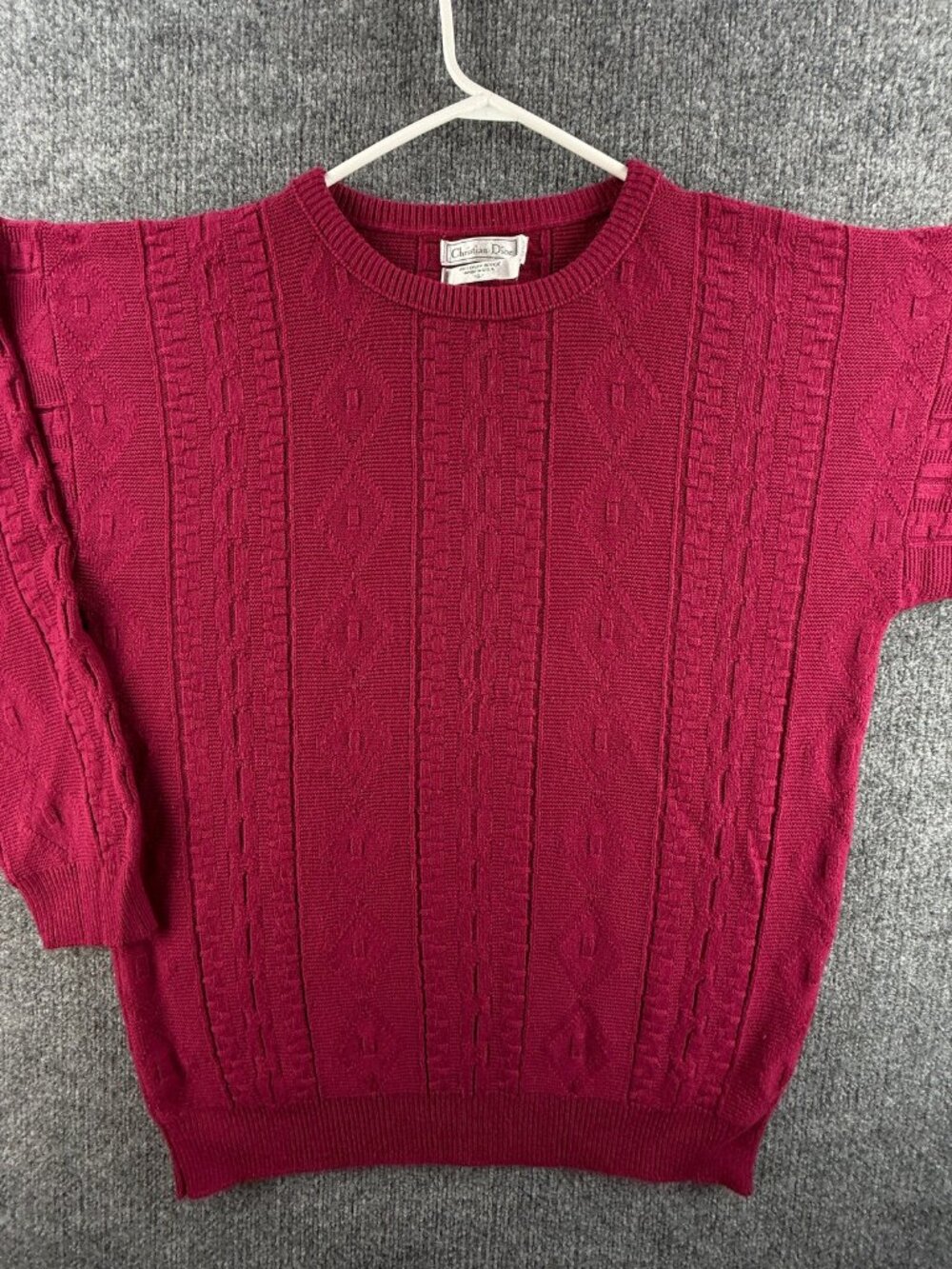 VTG Christian Dior Sweater Large Purple USA Cable Knit Pullover Acrylic Festive